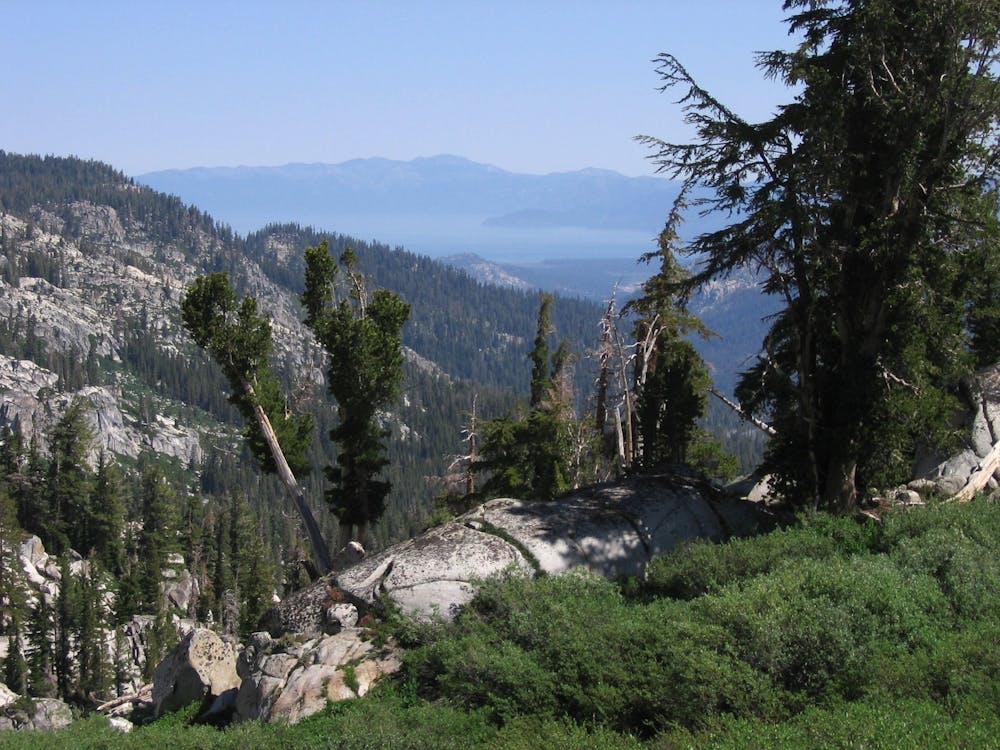 View of Lake Tahoe from high on a ridge