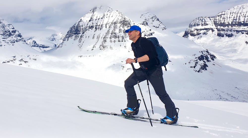 Aadne Olsrud aka Mr Tamok, local legend and ski expert in the area, on way up Sjufjellet