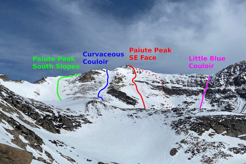 An overview of the options on Paiute Peak.
