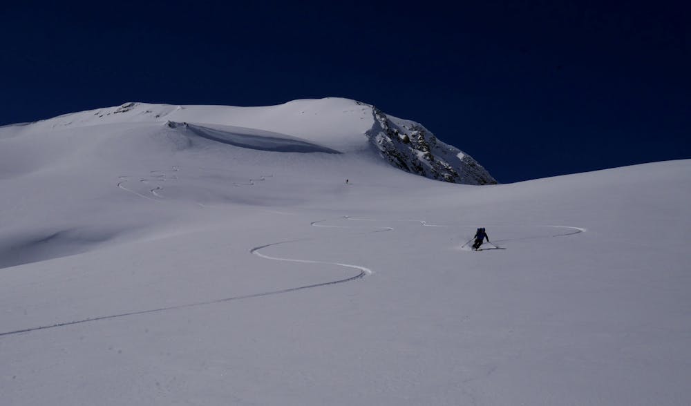 Skiing down towards the Wapta Icefield