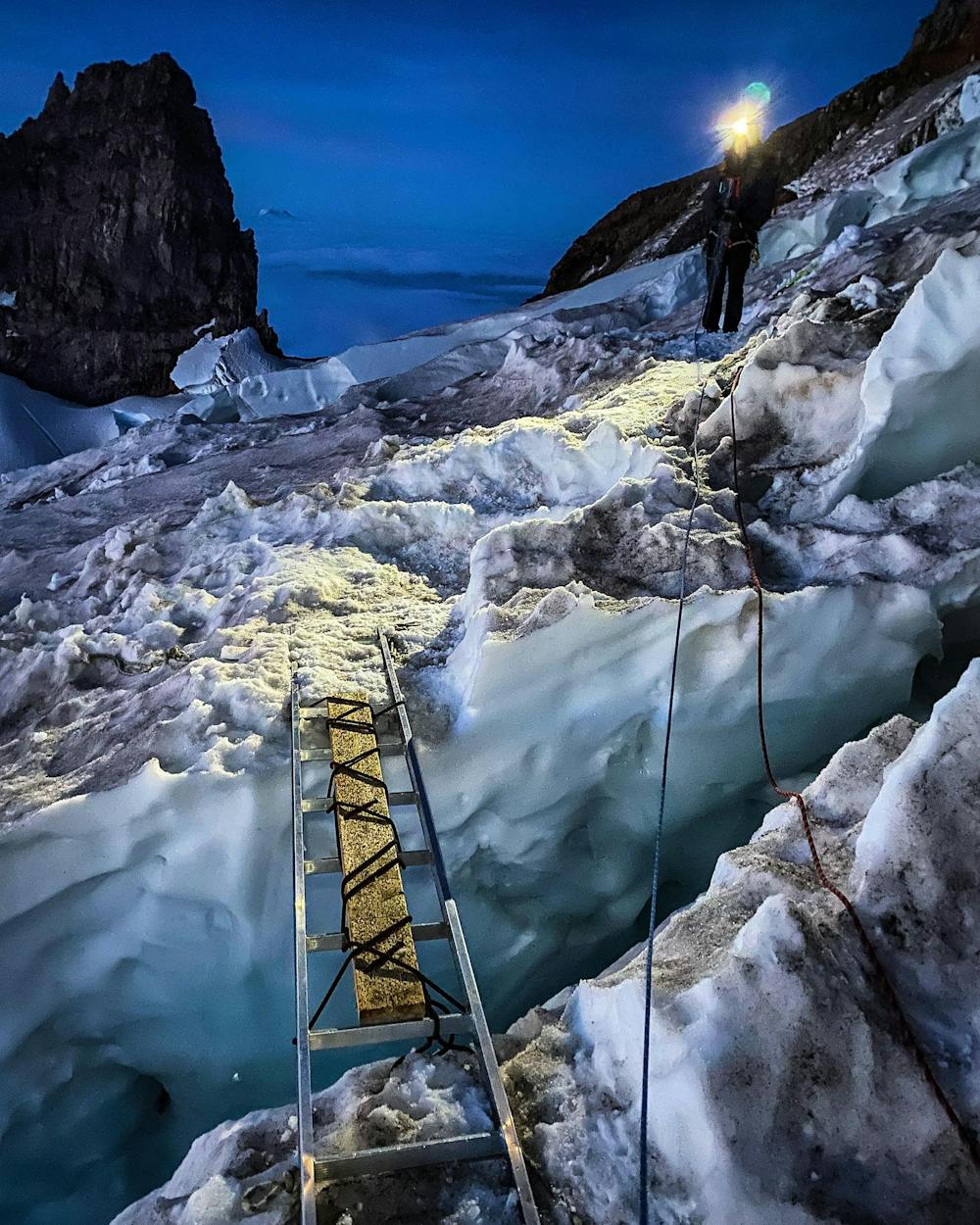 Ladder crossing on the Ingraham Glacier