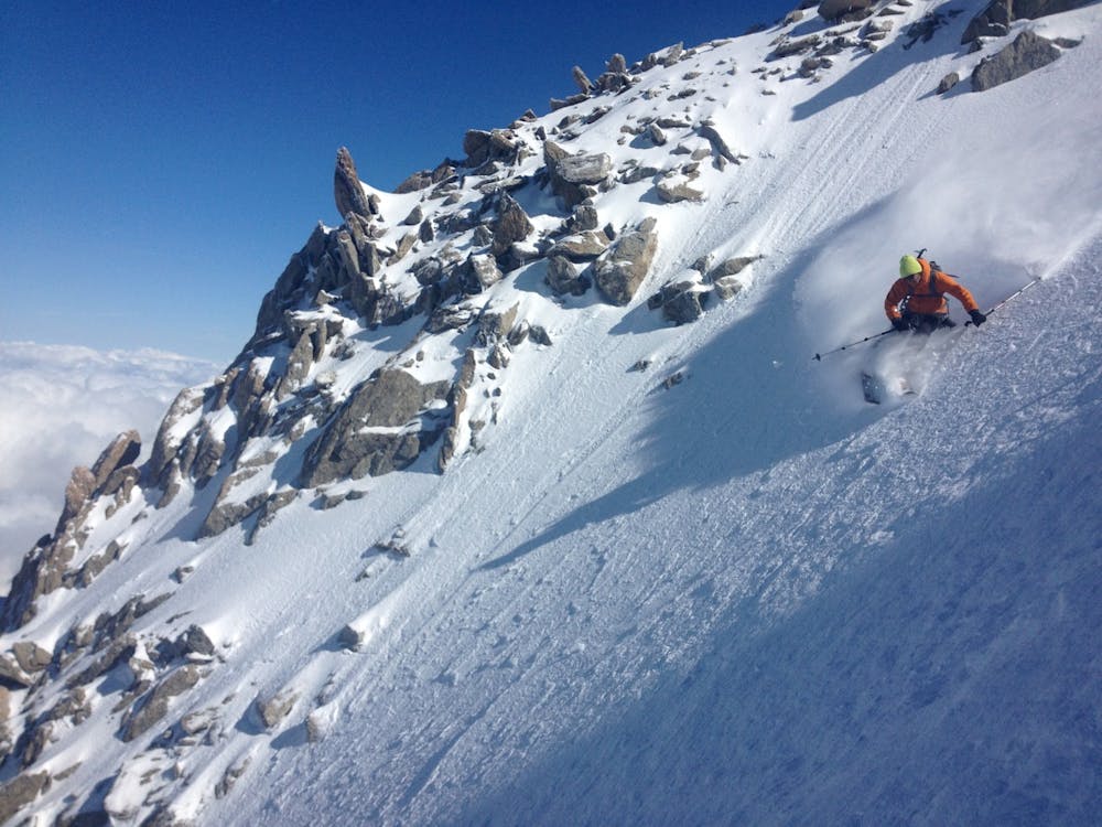 Nice turns in the relatively mellow upper section of the couloir. 