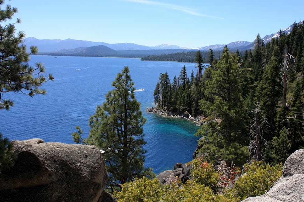 View over Lake Tahoe from the Rubicon Trail in D L Bliss State Park.