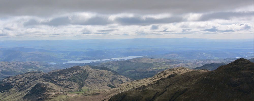 The view east south east from Bowfell summit, over Windermere
