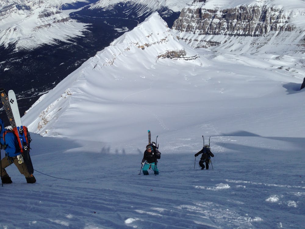 The steep final slope is often icy, and if you don't have ski crampons a bootpack will be necessary. 