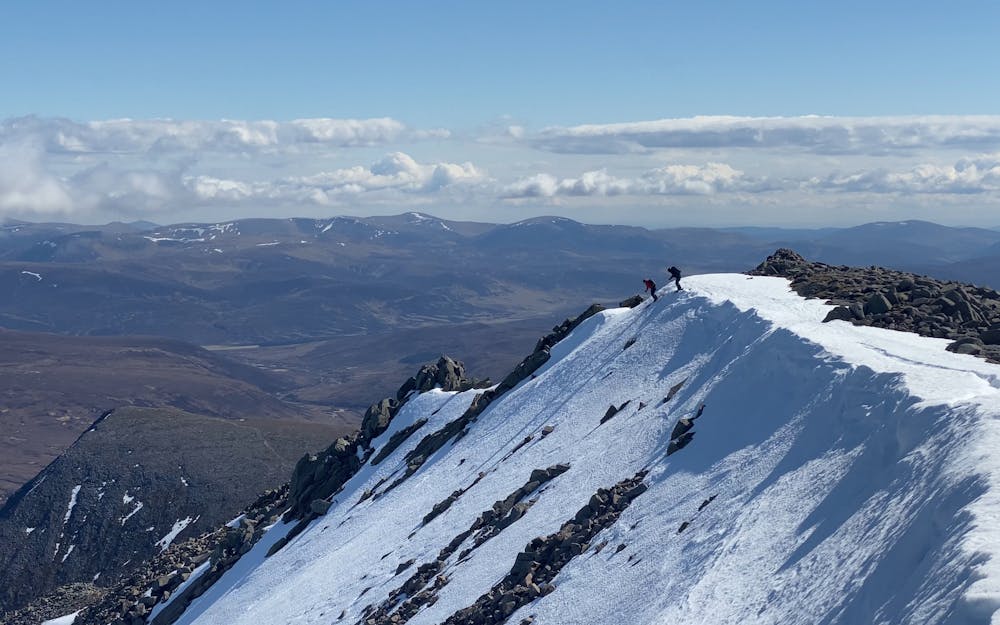 George Treble and Gavin Carruthers dropping into Coire an t-Sabhail  off Cairn Toul
