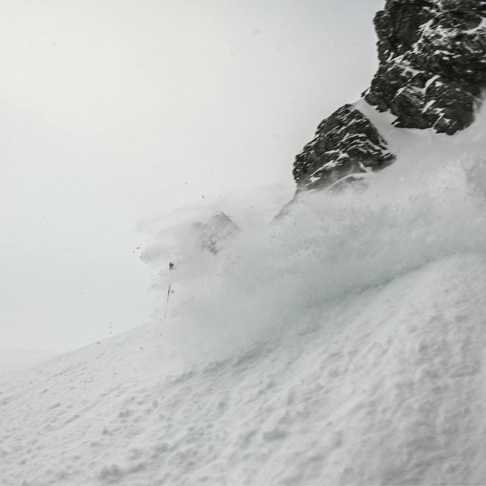 Paul G enjoying deep pow in the Aussie on a storm day!