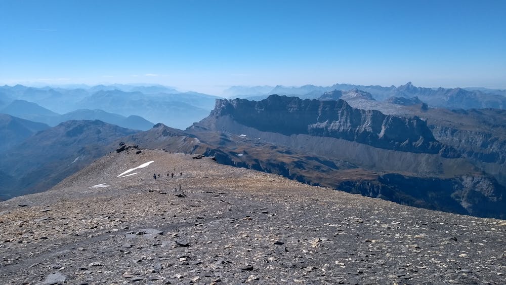 Summit view - climbing down (Fiz range in background)