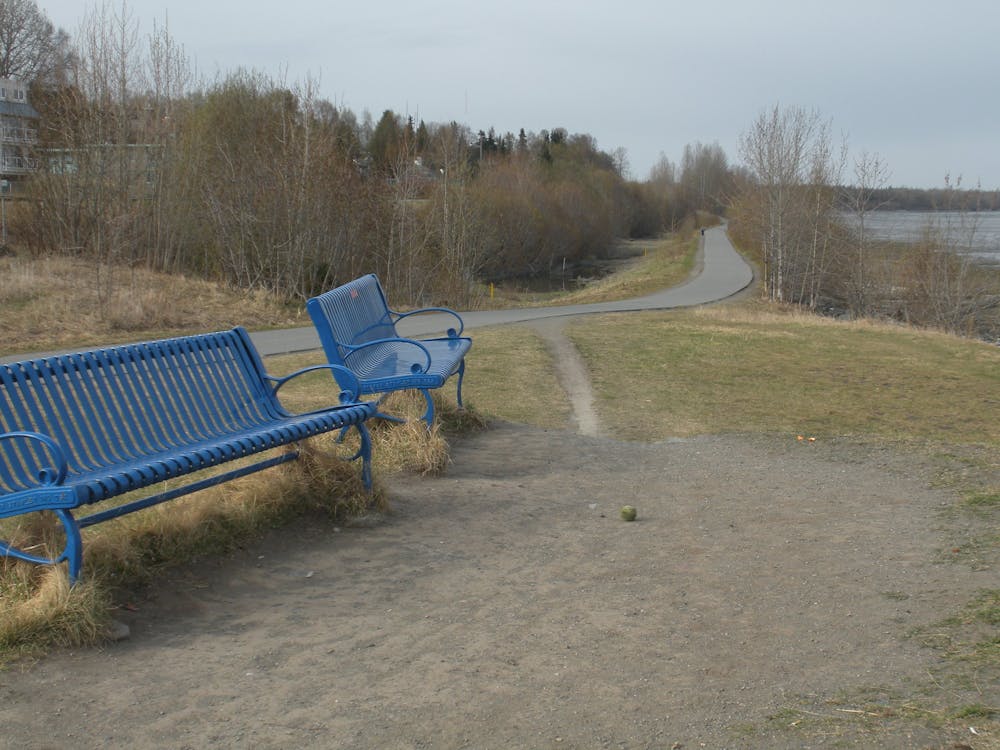 Benches near the paved path