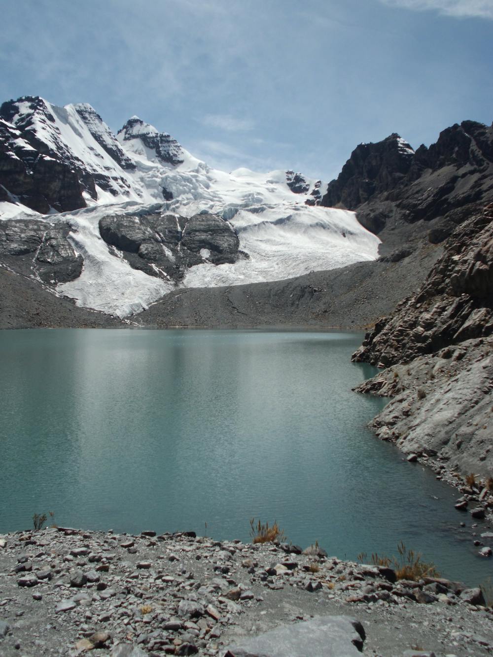 At the glacial lake beneath the Condoriri mountains
