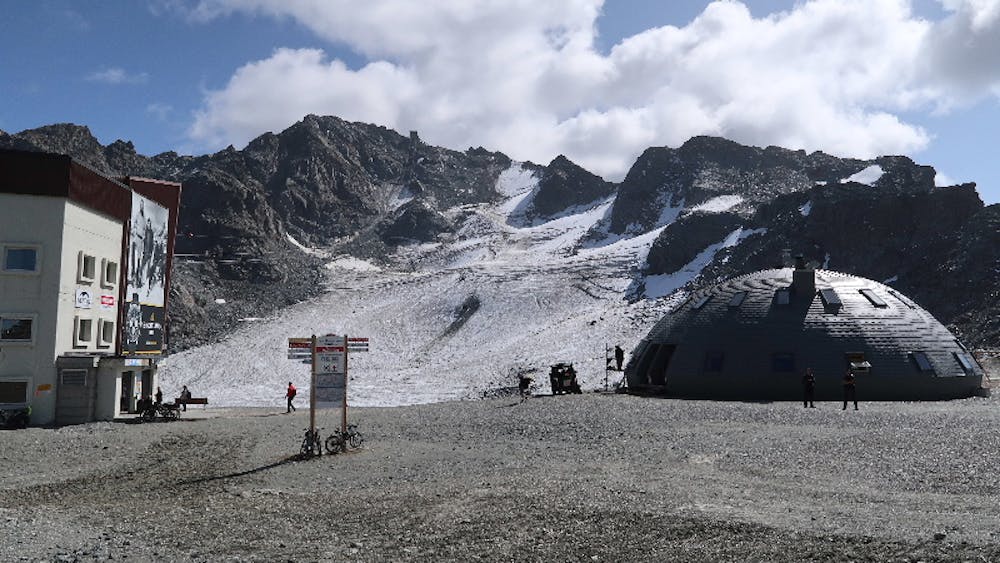 Tortin Glacier 2019 - can see the amount the glacier has receded and no longer possible to ski back to the lift station.