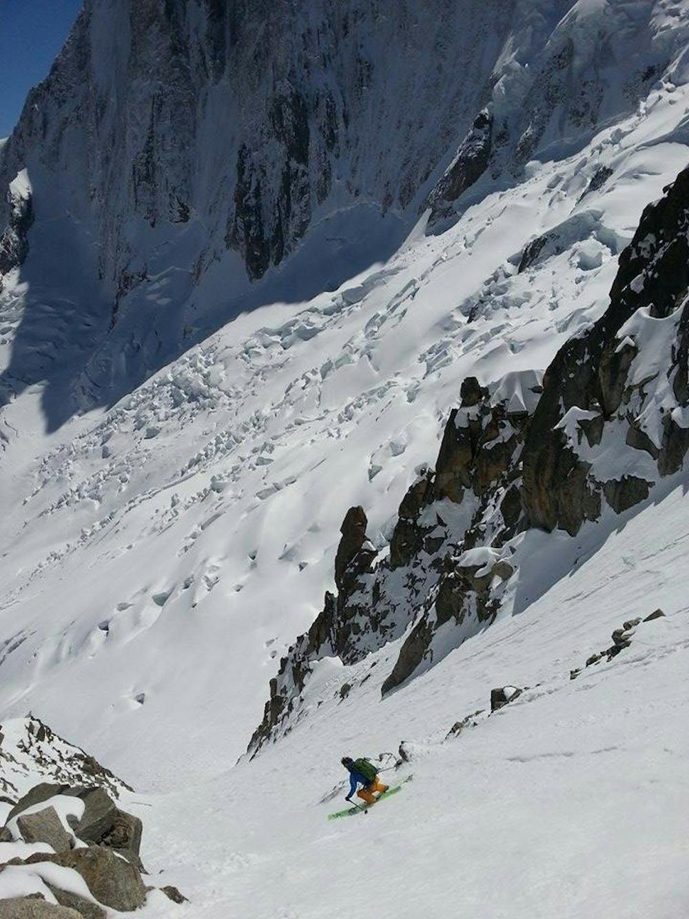The North Face of the Grandes Jorasses provides a stunning backdrop to the couloir.