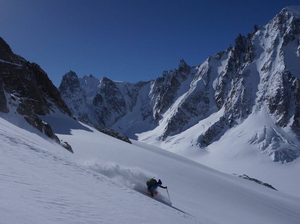 Skiing beneath the amazing north face of Les Courtes, March 2015.