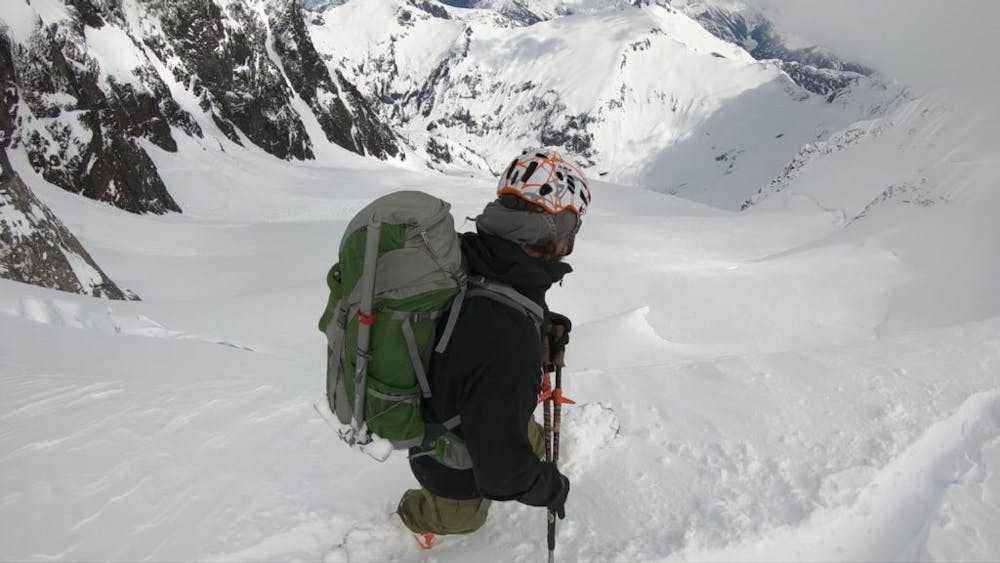 Dropping into the Nooksack Glacier