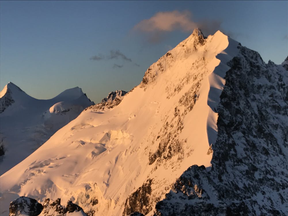 Biancograt at dawn from the summit of Piz Morteratsch