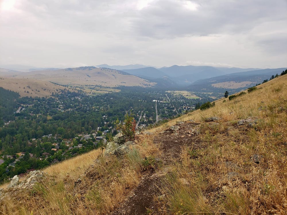 Looking down on Missoula from above the L