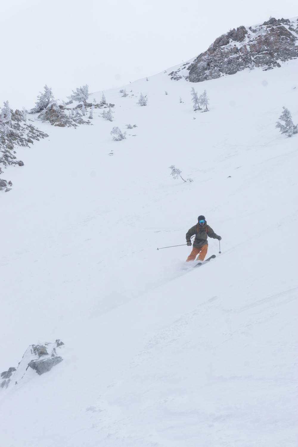 Skiing the open face above the Necklace Couloir.