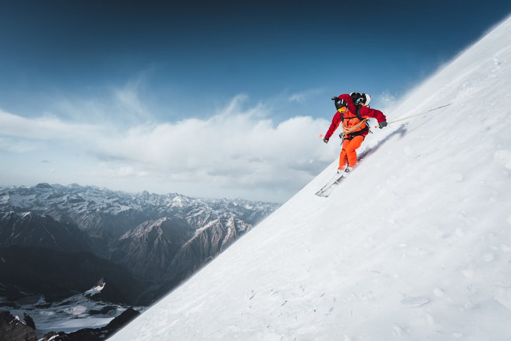 Bine Zolahar skiing the West ridge 
