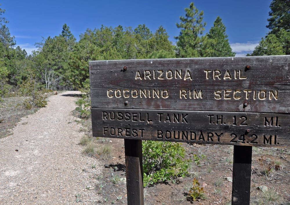 Arizona trail sign along the trail. Tusayan districts.