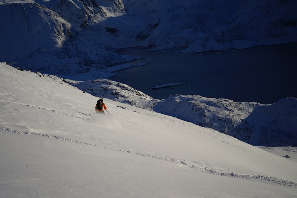 Skiing down the second gully