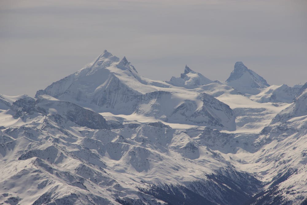 Spiky Zinalrothorn, dwarfed by Weisshorn and Matterhorn