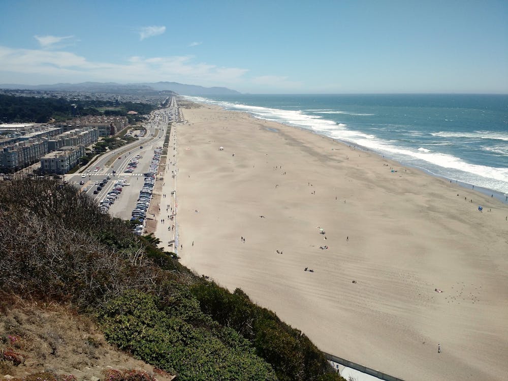 Looking back on Ocean Beach after climbing the Sutro Stairs