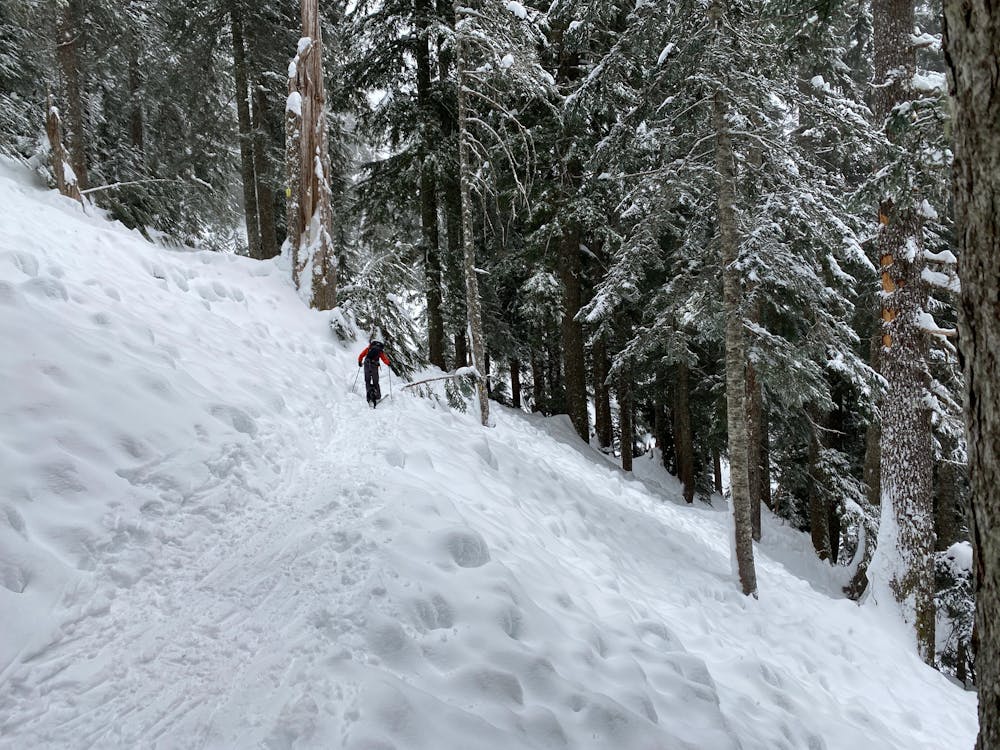 Crossing through avalanche debris on Strachan