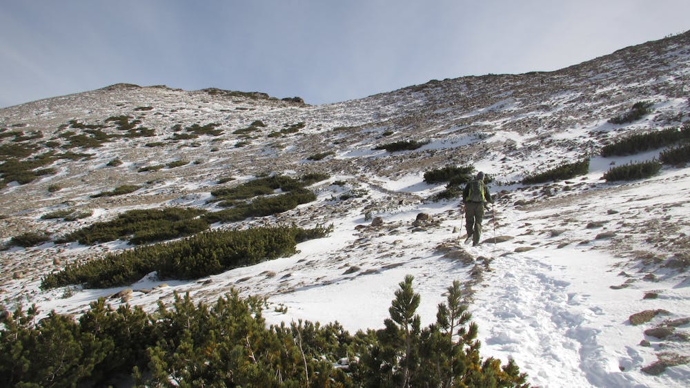 Nearing the summit in November snow
