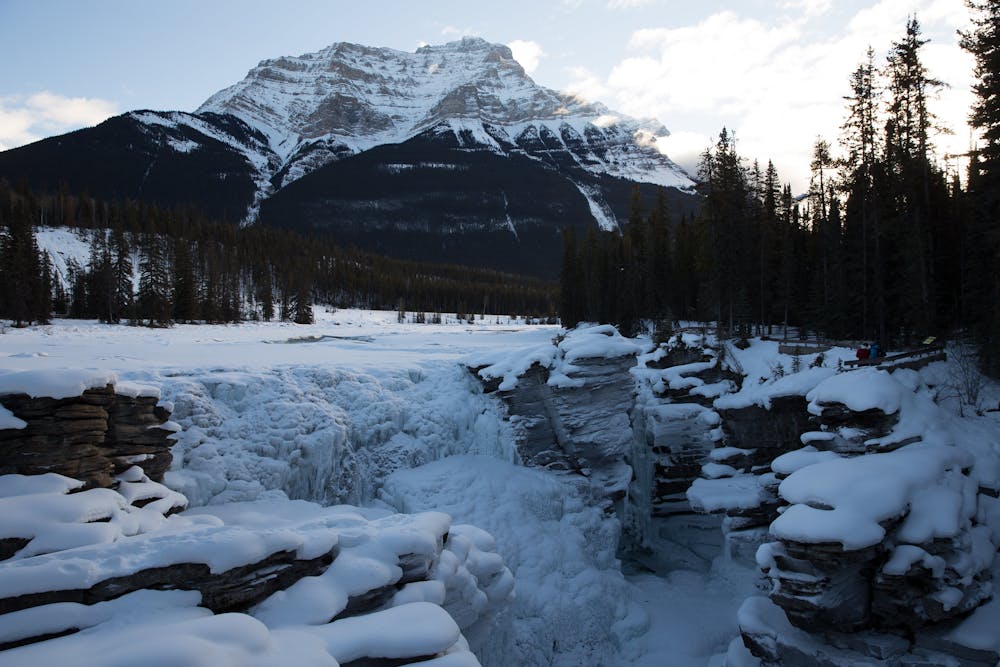 Athabasca Falls frozen in winter
