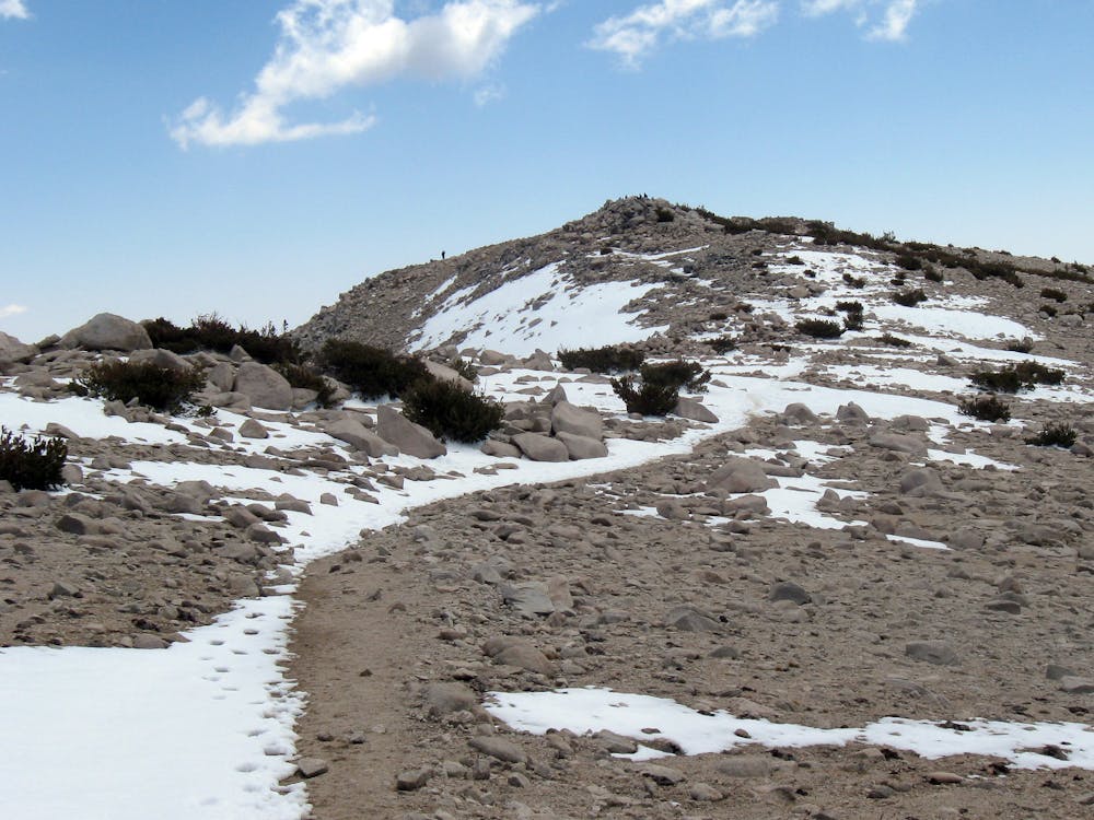 Approaching the summit, with snow lingering in May