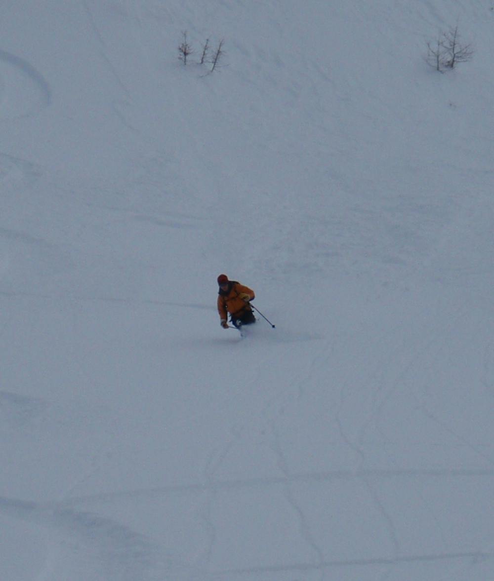 Perfect powder on the middle section of the descent.