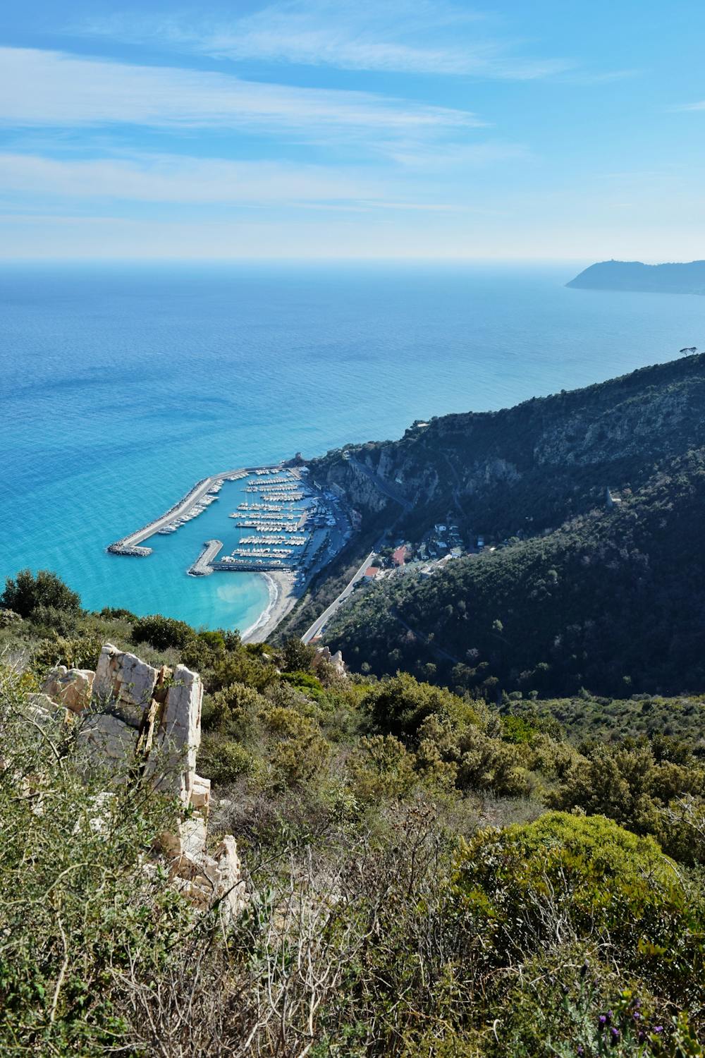 View of the port of Alassio and the bay below