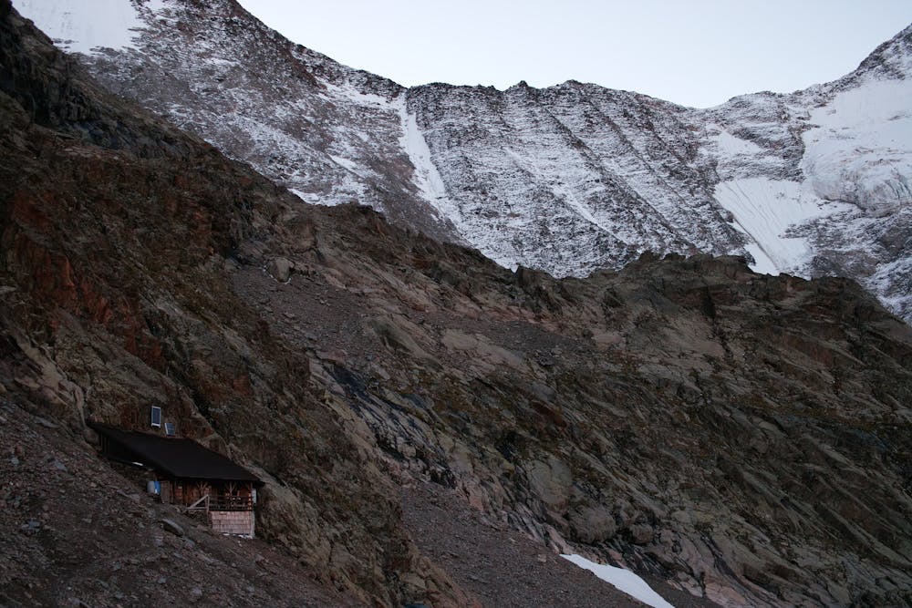 View of the steep slopes to the Durier, from the Plan Glacier Hut