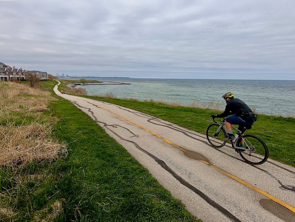 Spectacular views from the shores of Lake Michigan. Rider: Greg Heil