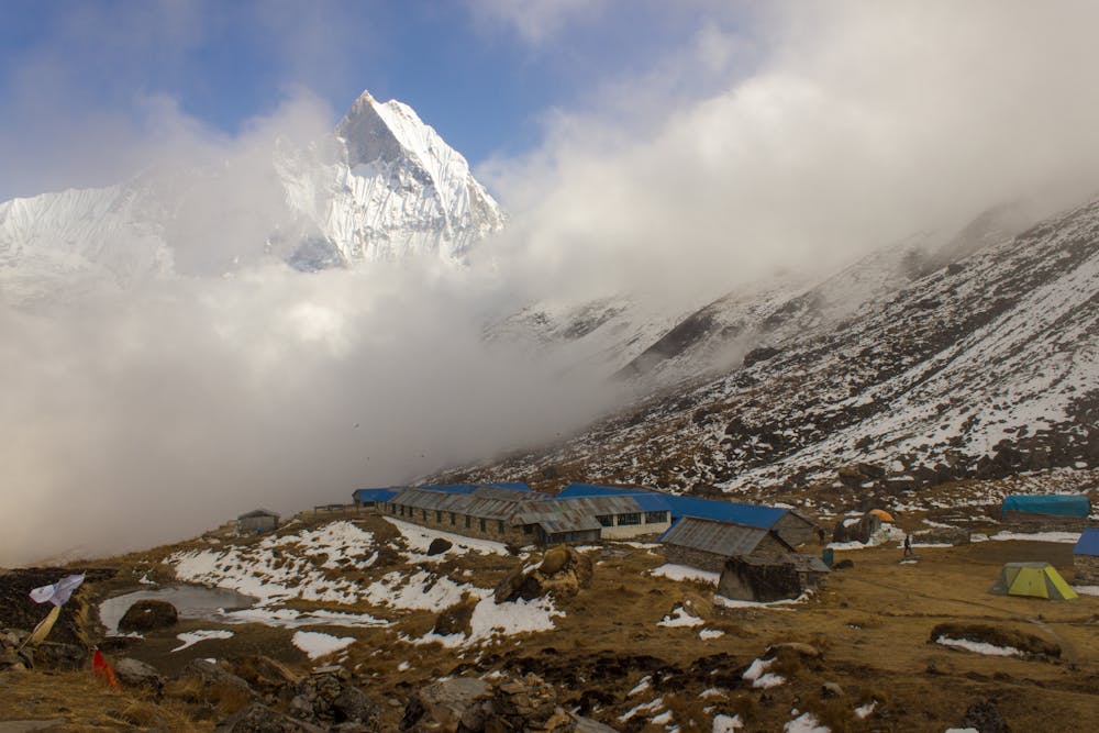 Looking back from Annapurna Base Camp towards Machhapuchchhre 