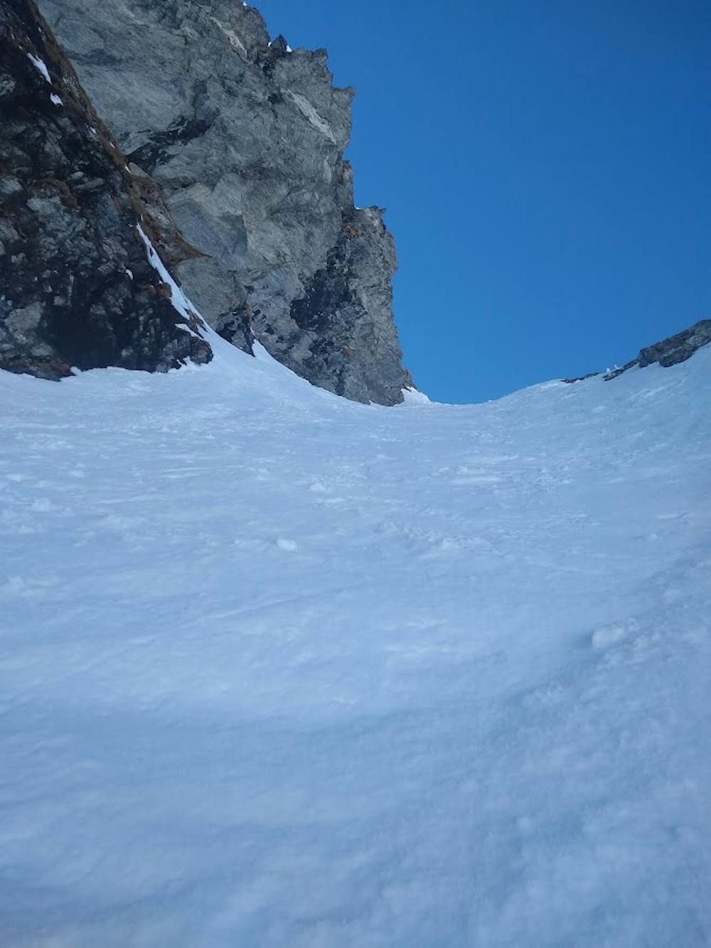 Looking up the couloir