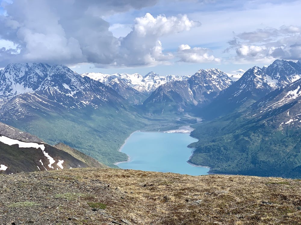 Eklutna Lake and glacier from the summit of Pepper Peak