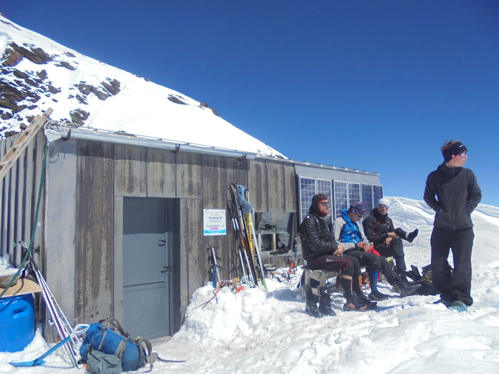 Relaxing outside the tiny Durier hut