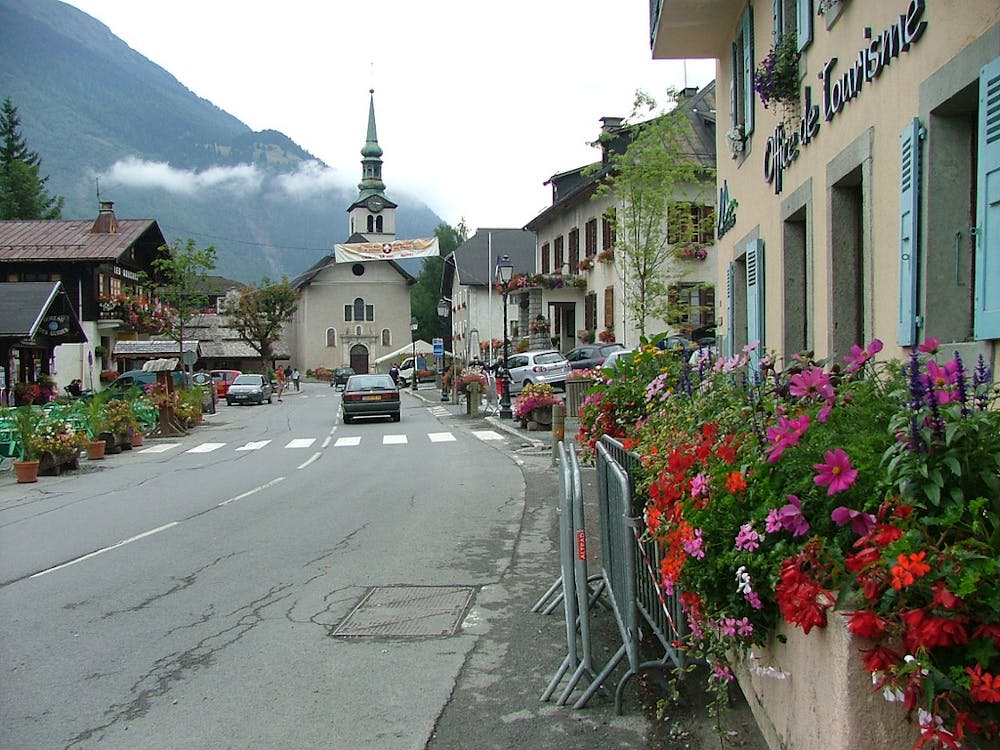 Les Houches village centre on the way back towards Chamonix.