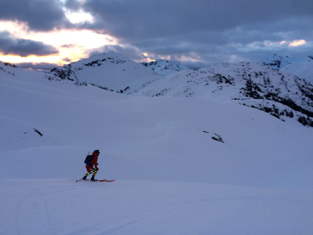 Nick skiing in the early hours of the day on the Naden Glacier.