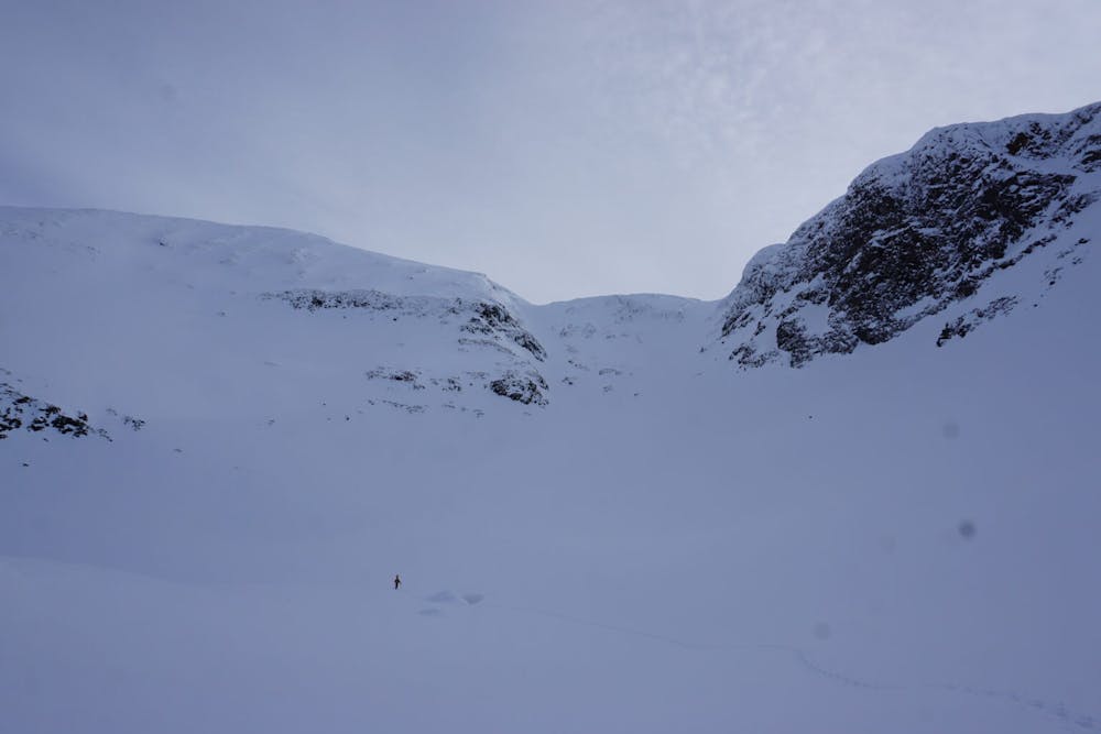 Climbing towards the North Bowl of Tamokfjellet