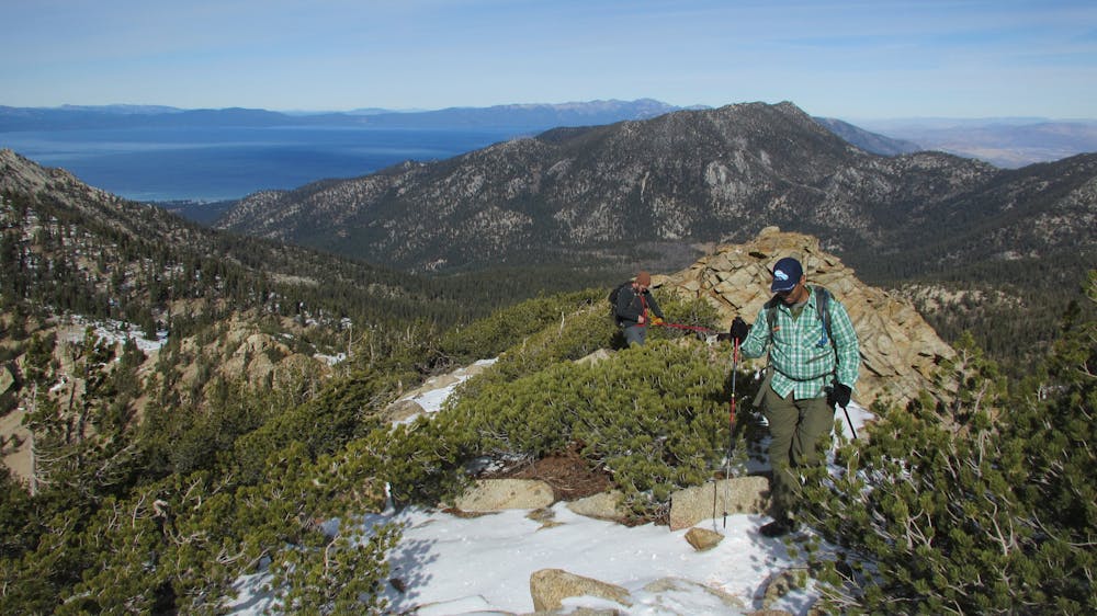 Ascending the ridge of Freel Peak above Tahoe Rim Trail
