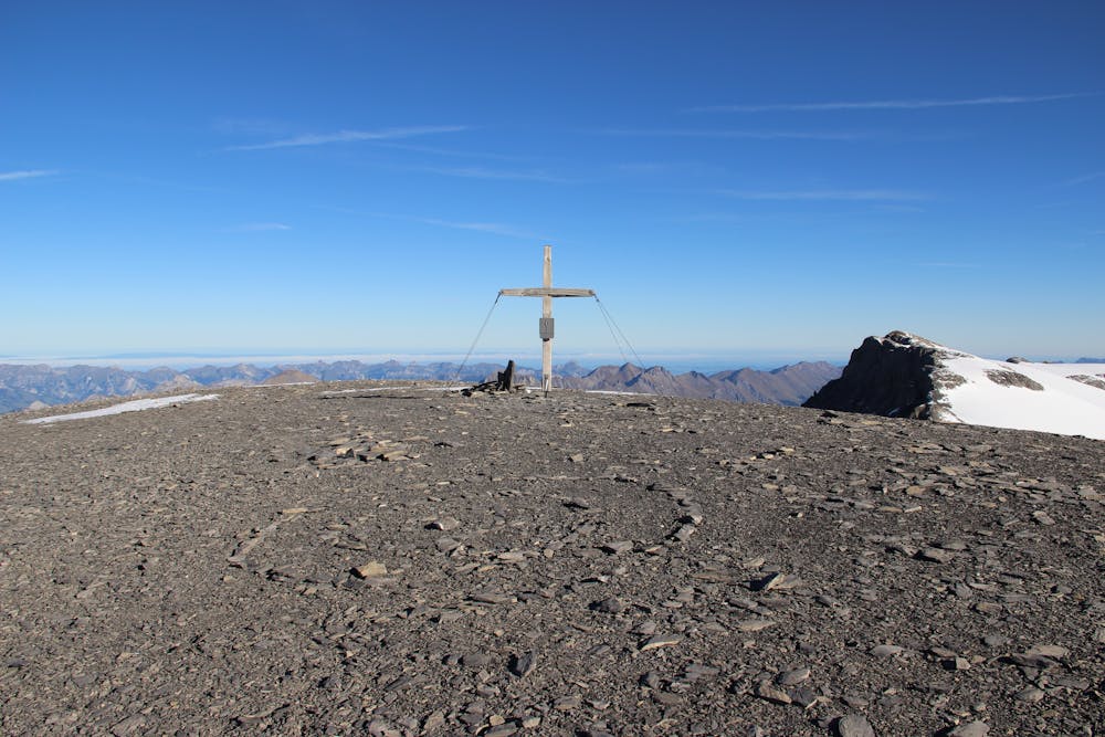 The Wildstrubel Summit Cross with the Mittelgipfel visible behind.