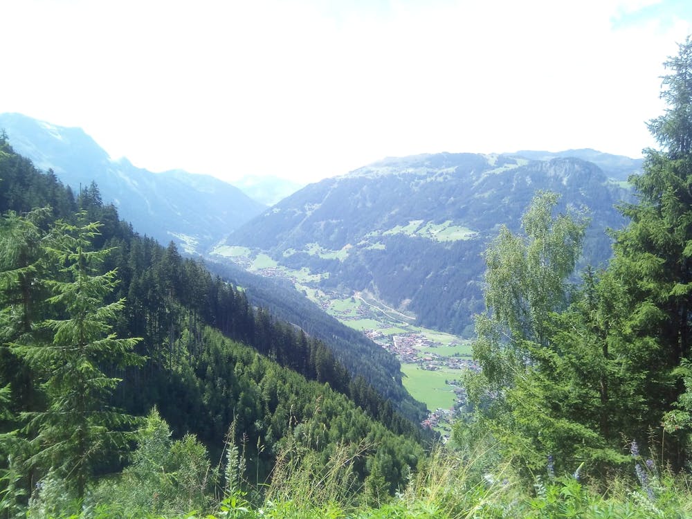 Looking down towards Mayrhofen on the ride up