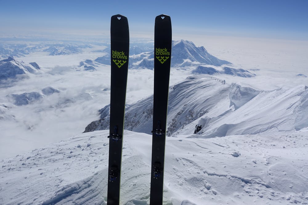 First pair of Black Crows Solis skis on top of Denali?