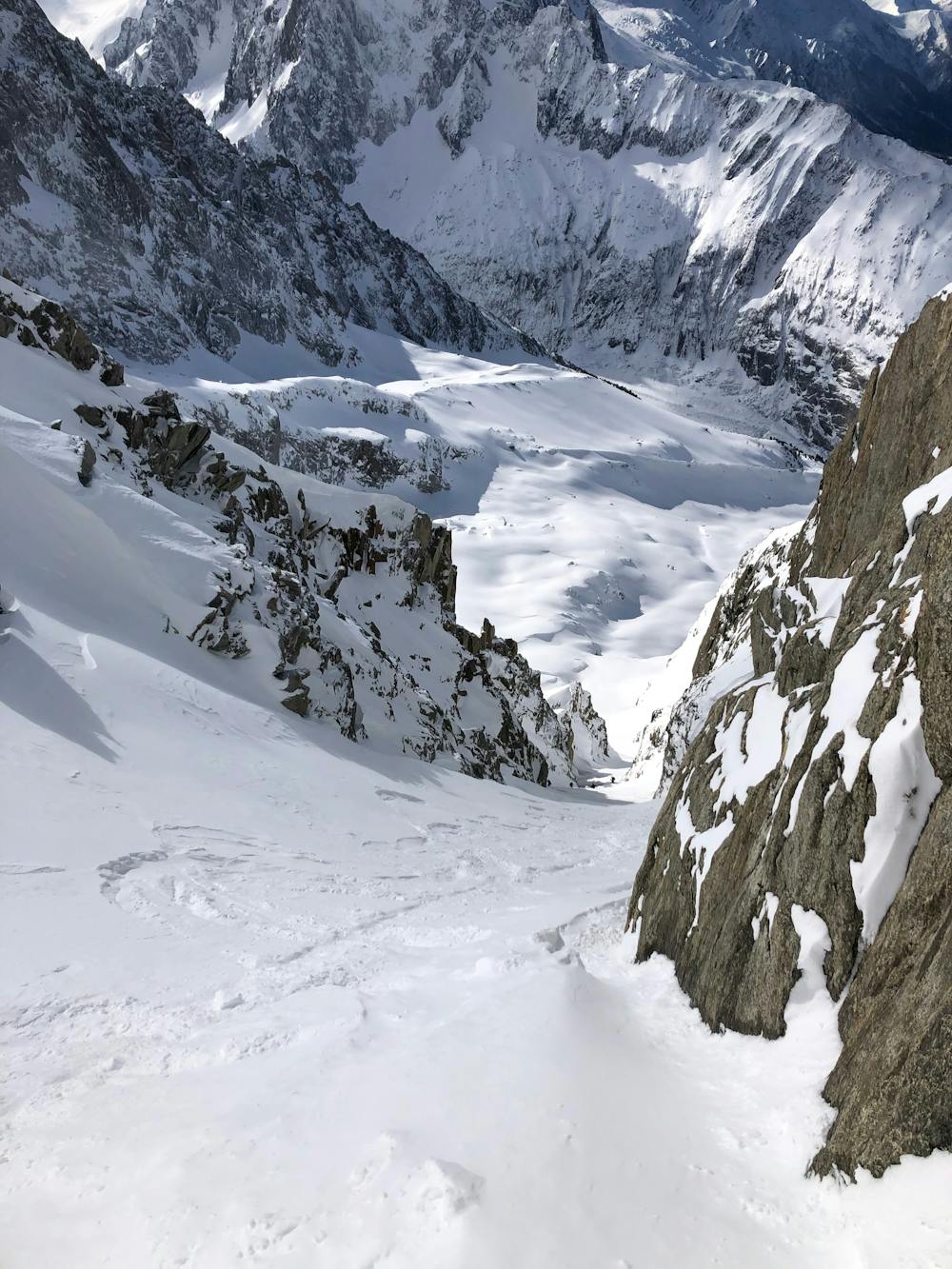 Looking down the upper section of the couloir