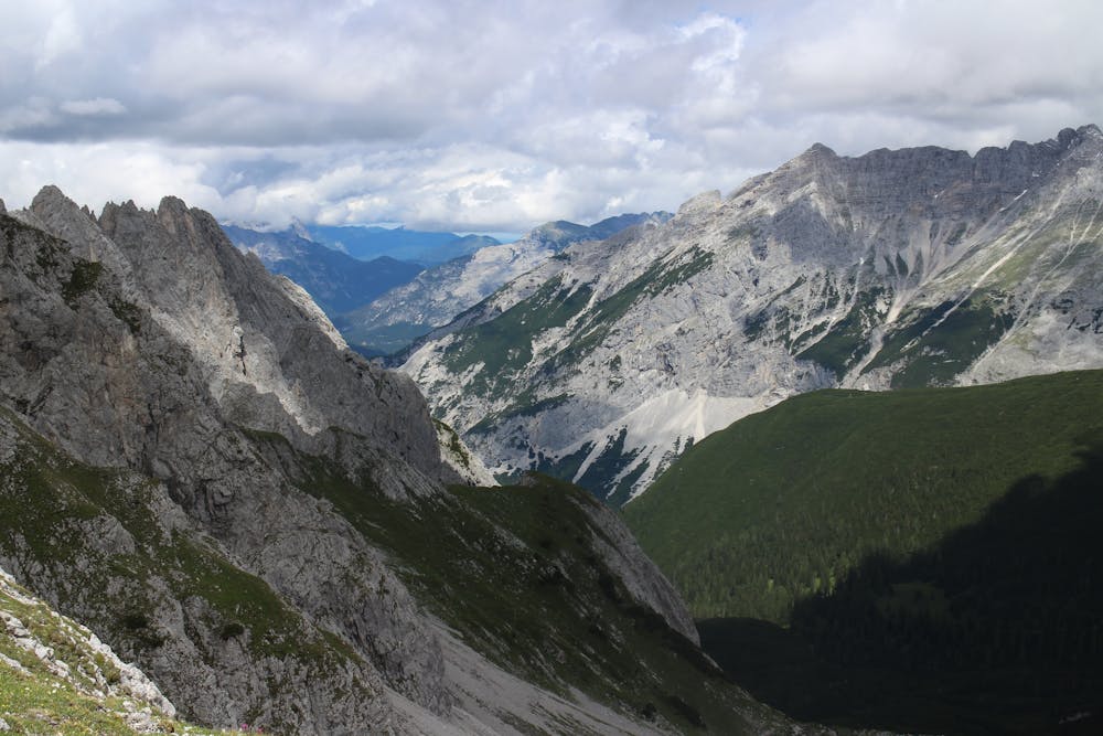 Huge views looking into the Karwendel National Park from close to the Mandlscharte