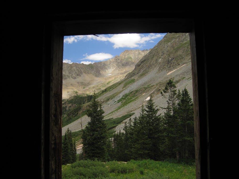 Lovely view from inside the abandoned cabin near Conundrum Hot Springs.