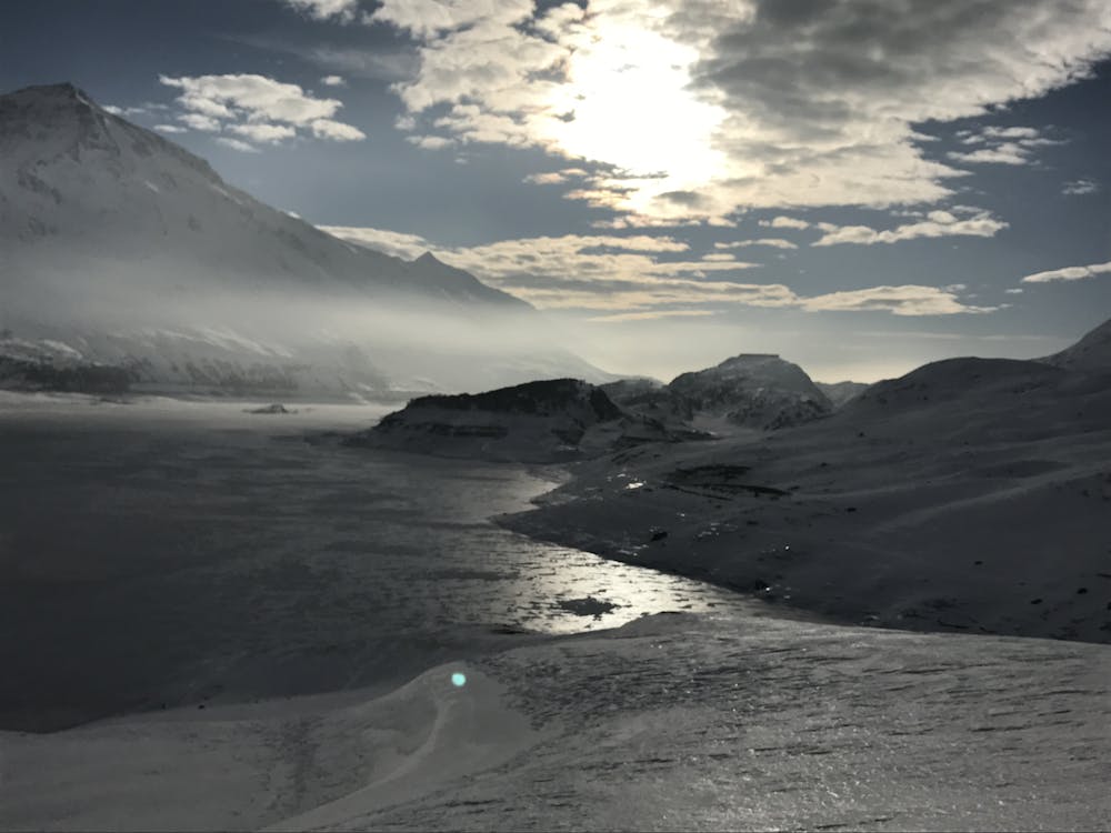 Early morning light on frozen Lac de Mont Cenis