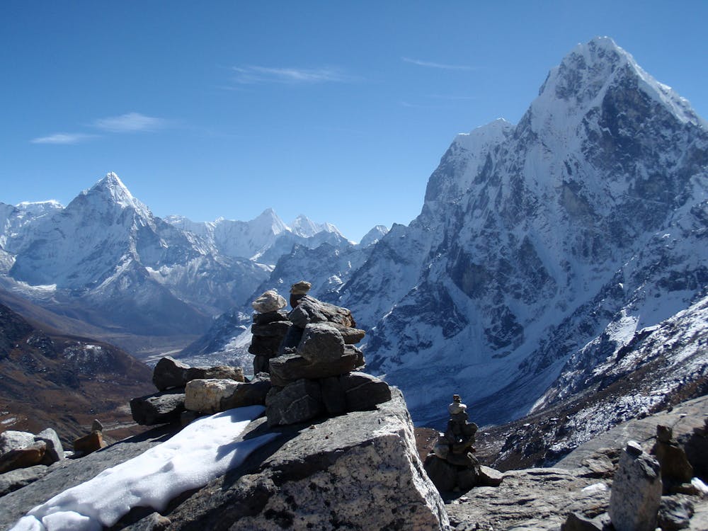 The north face of Tawache and Ama Dablam dominating the view on the way down to Dzonghla.